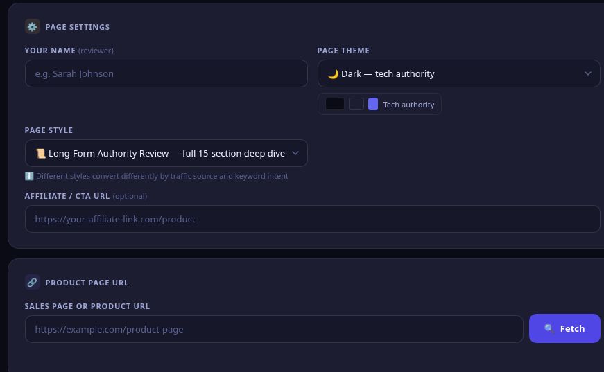 Actual review-page builder